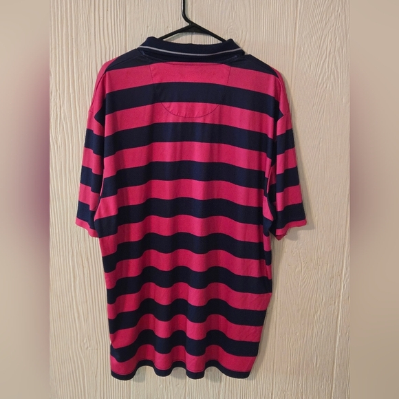 Pro Tour Mens Golf Polo Shirt Coolplay Pink Navy Blue Stripes Size 2XL - Picture 2 of 3